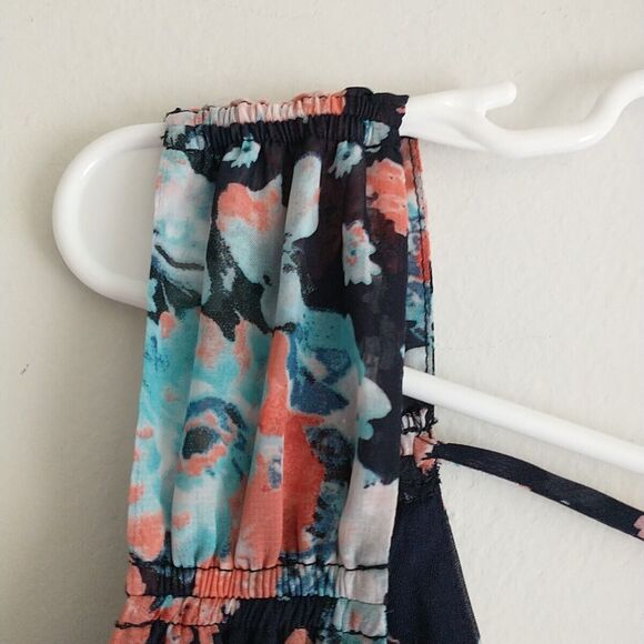 Love Tree Mini Dress S Blue Floral Faux Wrap Elastic Waist Lined CottagecoreBoho - Picture 5 of 10